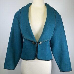 Vintage MWG Western Wool Cropped Jacket Teal Southwestern Concho Button Medium